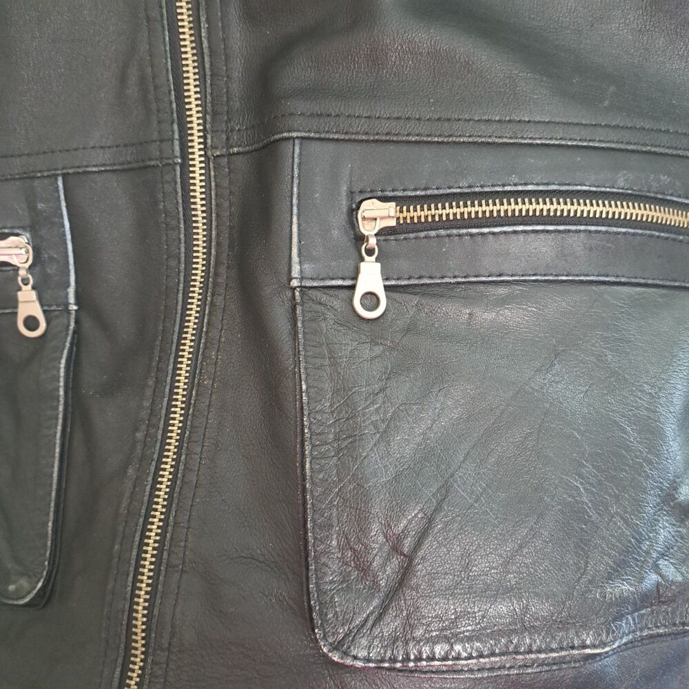 Men's Black Leather Zip Front Vest - Classic Utility Style - Picture 11 of 16